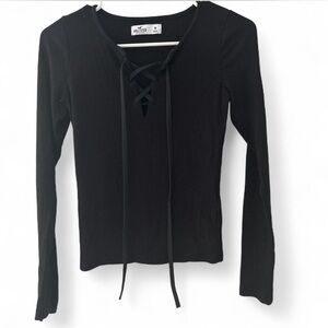 Hollister black Long Sleeve Lace-Up Top Y2k Preppy 90’s